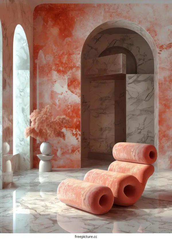 Modern Interior Design with Peachy-Coral Accents