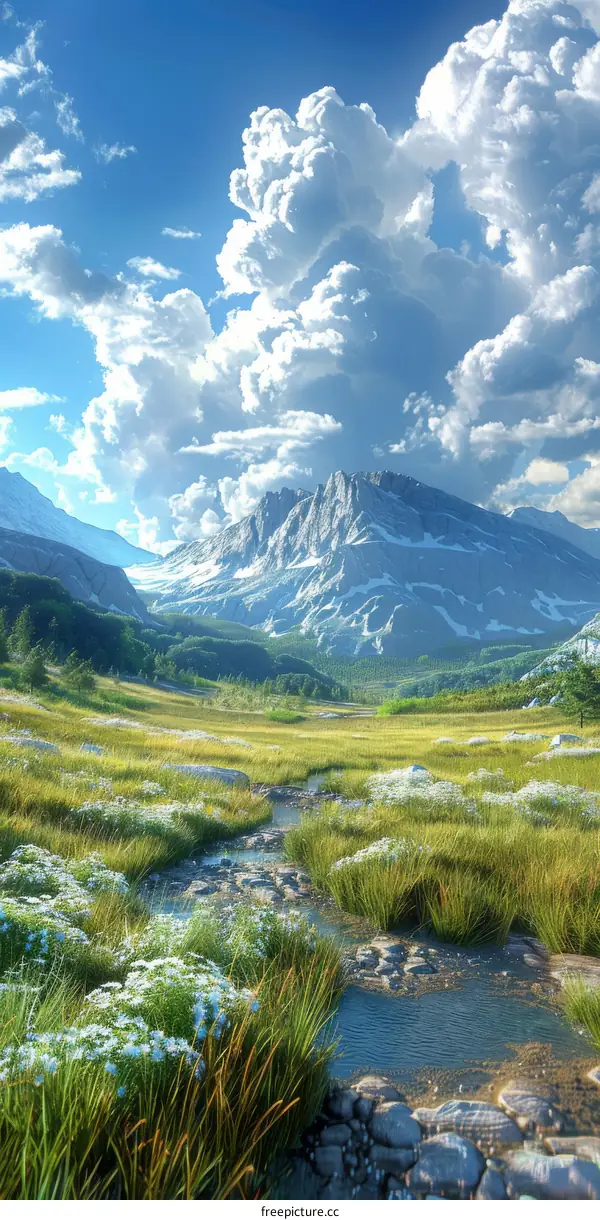 Majestic Mountain Valley Under a Blue Sky