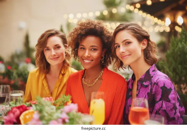 Three Women Enjoying an Outdoor Dinner