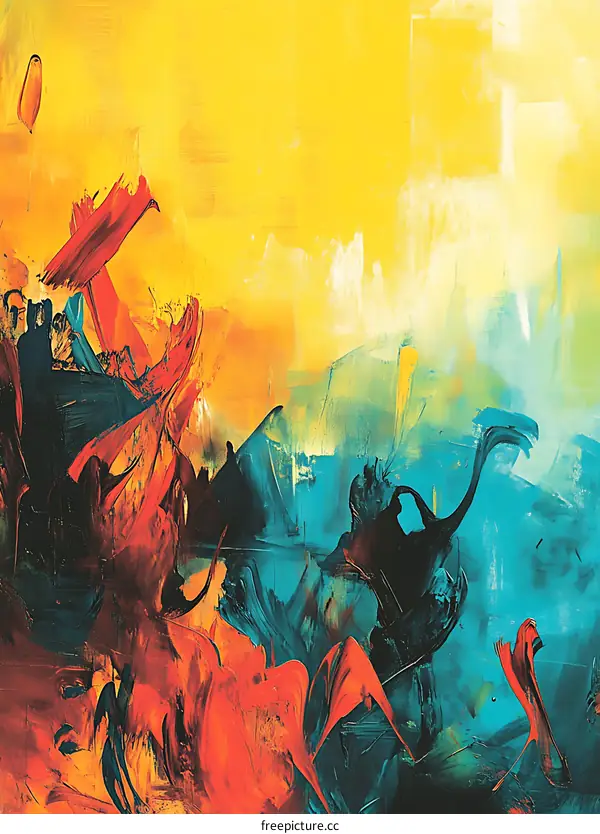 Abstract Painting in Yellow Red and Blue