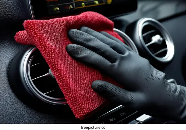 Car Interior Cleaning with Red Cloth
