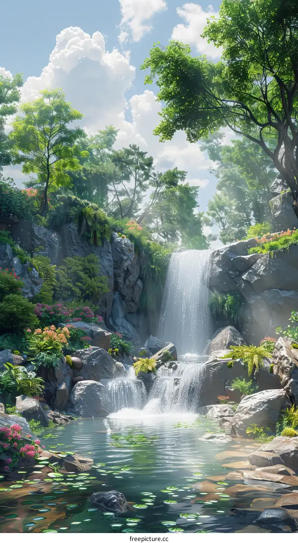 Waterfall Deep in a Lush Forest