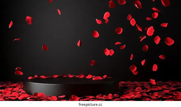 Rose Petals Falling on Black Podium