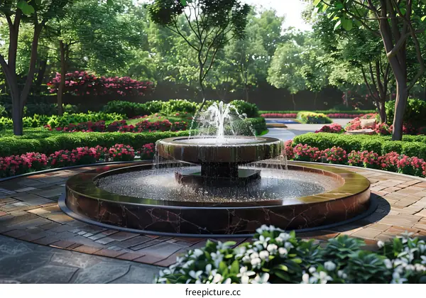 Zen Garden Oasis with Cascading Fountain