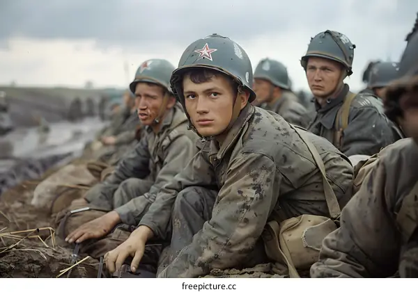 A group of soldiers in the mud during World War II