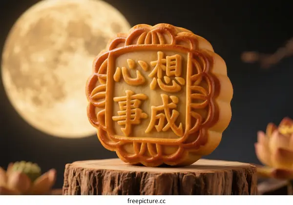 Mooncake with 'May All Your Wishes Come True' Chinese Characters