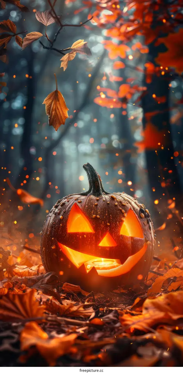 Spooky Pumpkin Flickers in Eerie Woods