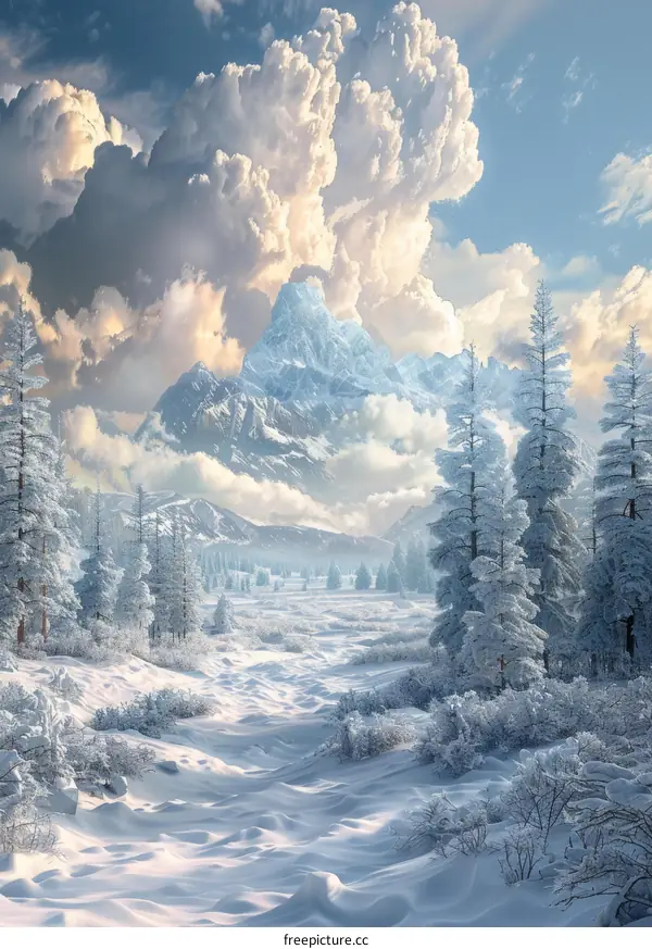 Winter Wonderland Mountain Landscape Illustration