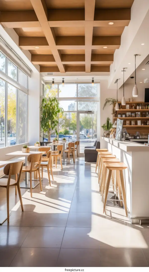 Inviting Cafe with Ample Windows and Wooden Decor