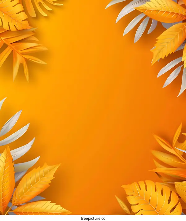 Tropical Leaves Border Design on Orange Background