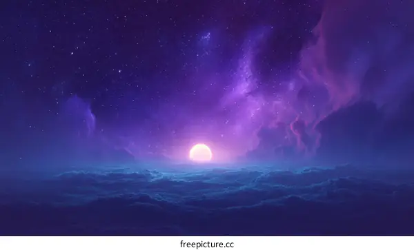 Purple Starry Night Above the Clouds
