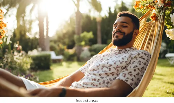 Relaxing Man in Hammock on Sunny Day