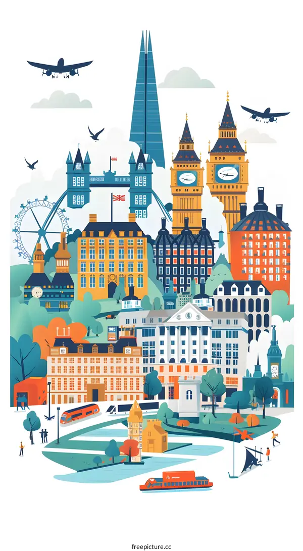 London Skyline Illustration with Famous Landmarks