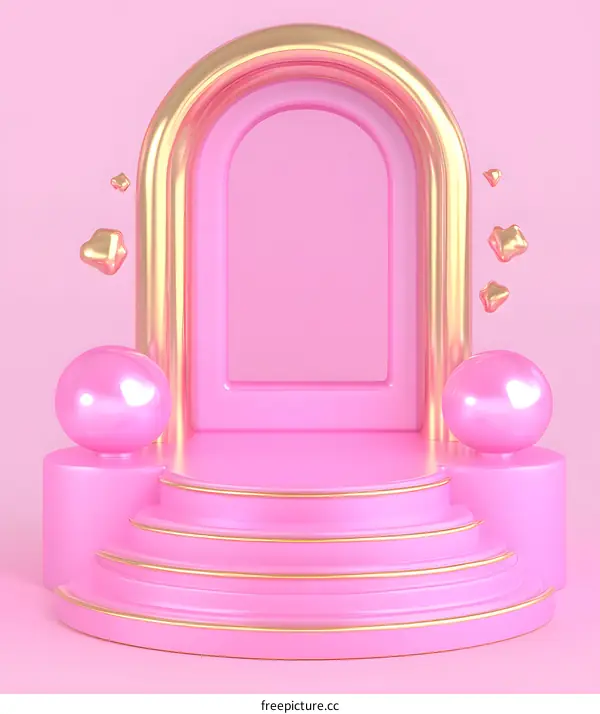 Pink and Gold Minimalist 3D Abstract Arch Render