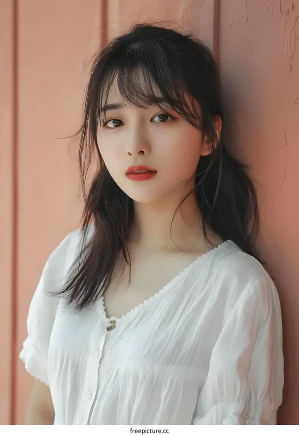 Portrait of a Young Woman with Long Black Hair