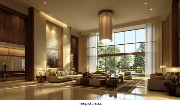 Modern Interior Design with Large Windows and Elegant Furniture