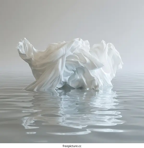 White crumpled fabric floating on water surface