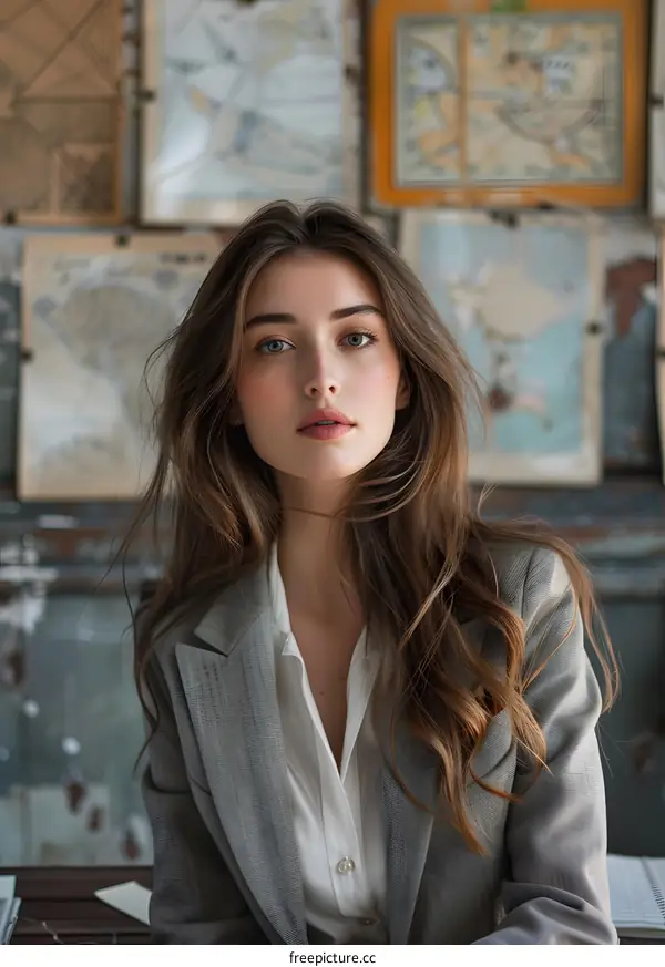 Portrait of a Young Woman with Long Brown Hair