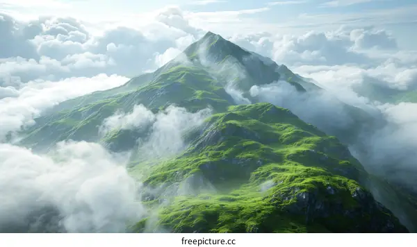 Green Mountains and Clouds in the Sky