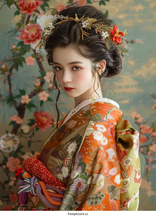 Beautiful Asian Woman in Traditional Kimono