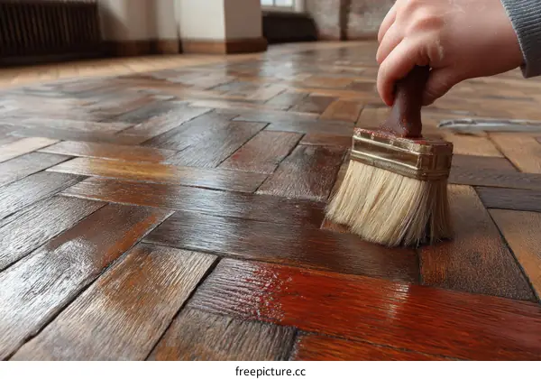 Applying Wood Floor Polish with Brush