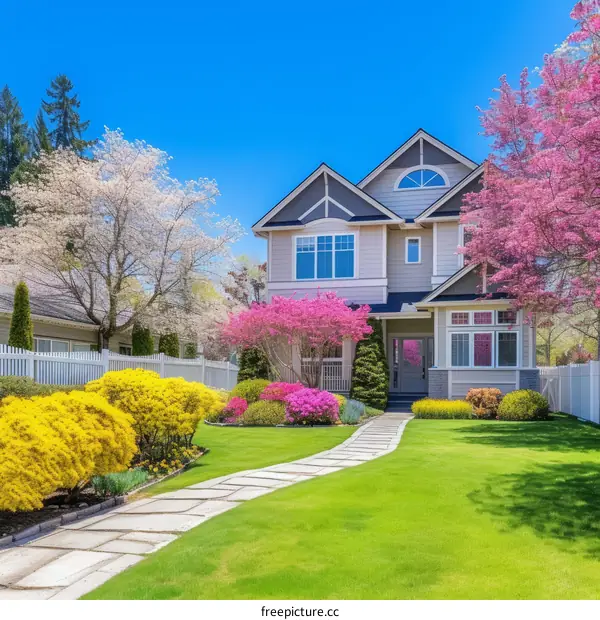 A beautiful house with a blooming garden