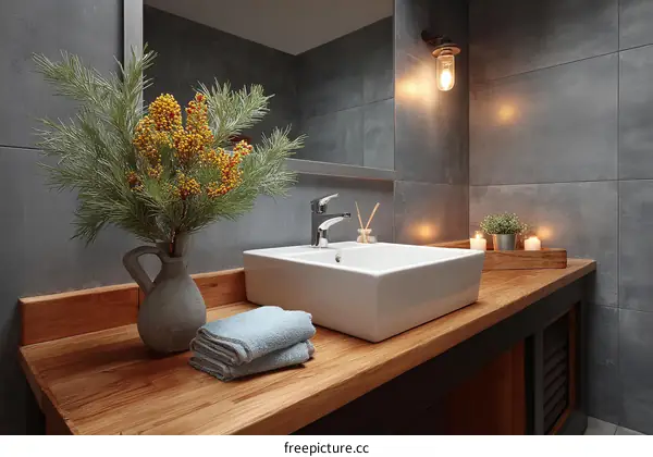 Modern Bathroom Sink with Wooden Countertop