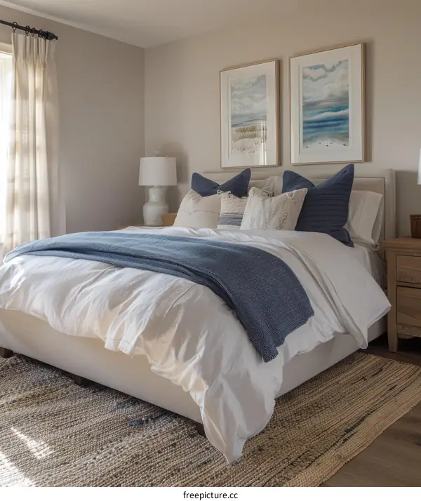 Coastal Bedroom with Blue and White Decor