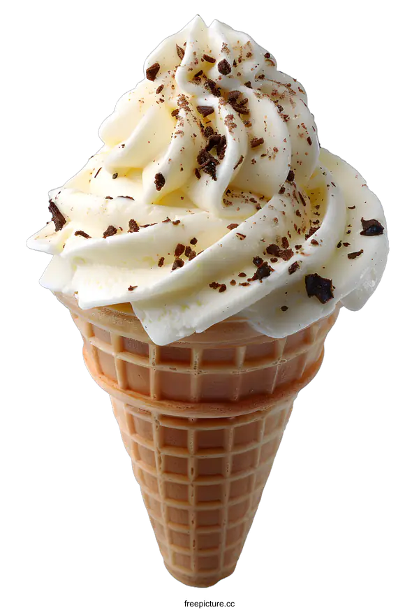 [Transparent Background PNG]Close-up of a single-scoop vanilla soft serve ice cream cone