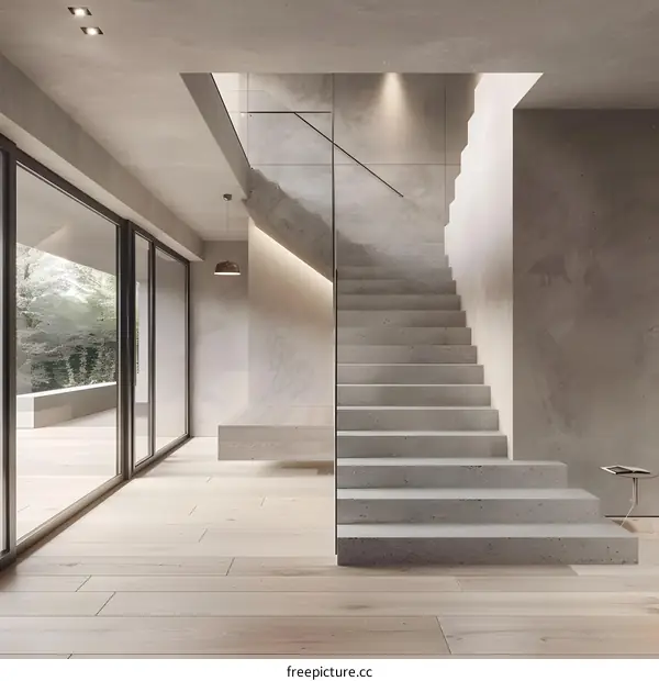 Modern Interior Design with Concrete Stairs and Wooden Floor