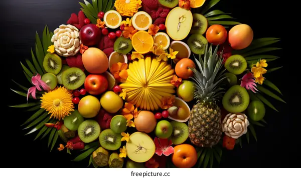Colorful Fruit Arrangement on Black Background