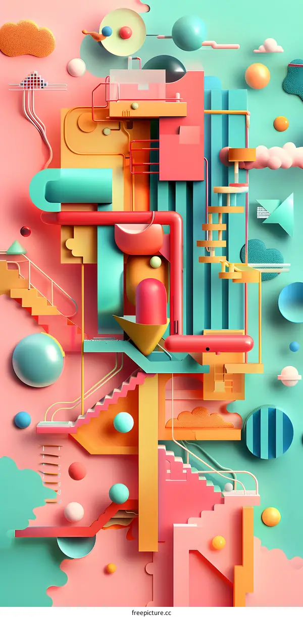Abstract 3D Illustration of Colorful Geometric Shapes and Objects