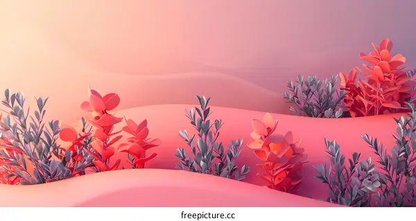 Surreal Pink Alien Plants in a Landscape
