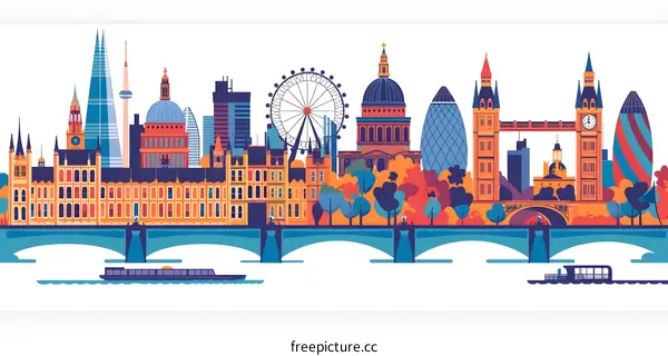 London Skyline with Famous Landmarks Illustration