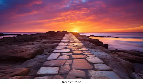 Sunset Over Rocky Jetty