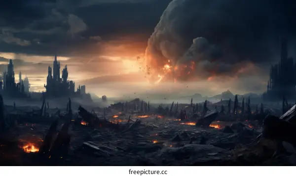 Post-Apocalyptic Cityscape with Towering Explosion