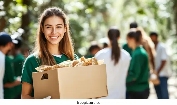 Volunteer Group Carrying Food Supplies in Nature