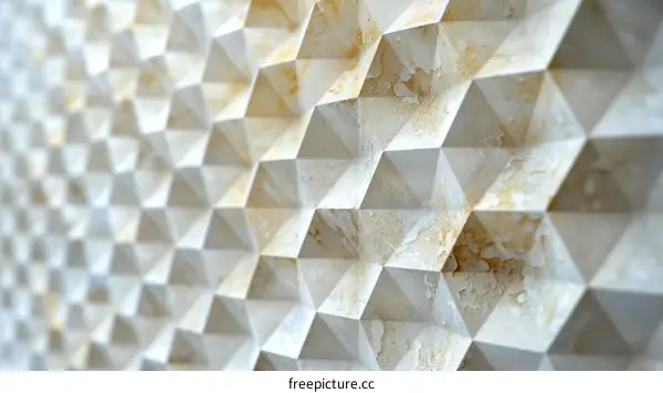 Close-up of a geometric pattern of marble tiles on a wall