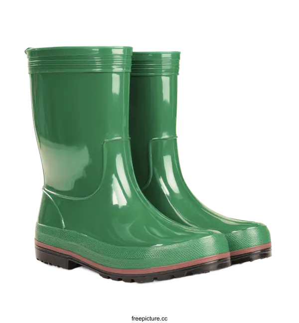 [Transparent Background PNG]Pair of Green Rubber Rain Boots on White Background