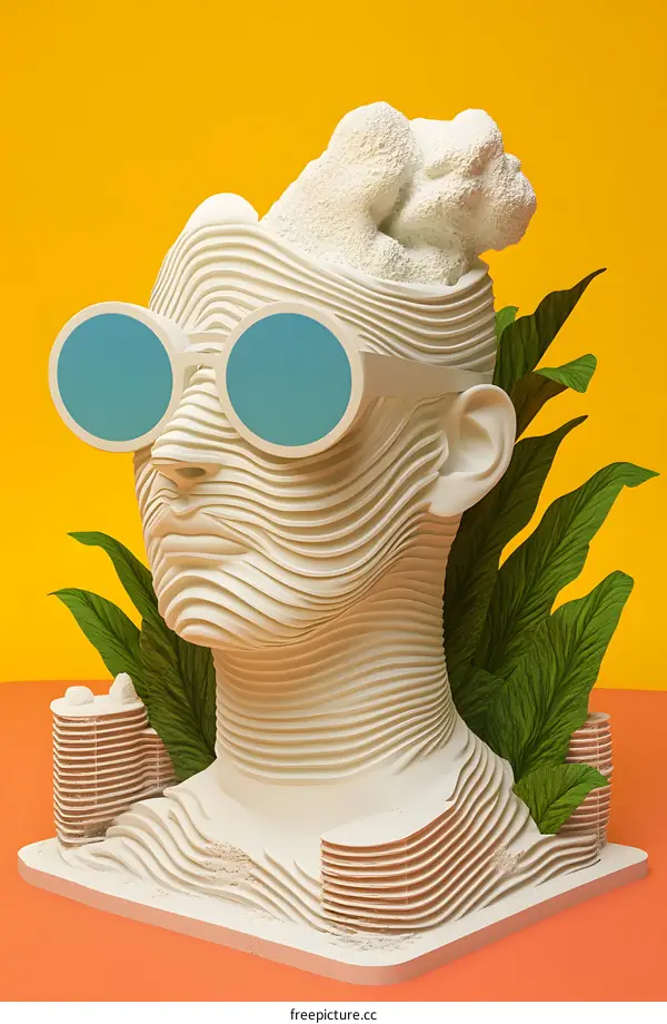 Abstract Sculpture with Sunglasses and Buildings