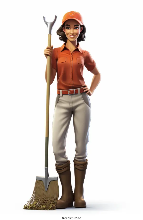 Female Gardener with Broom
