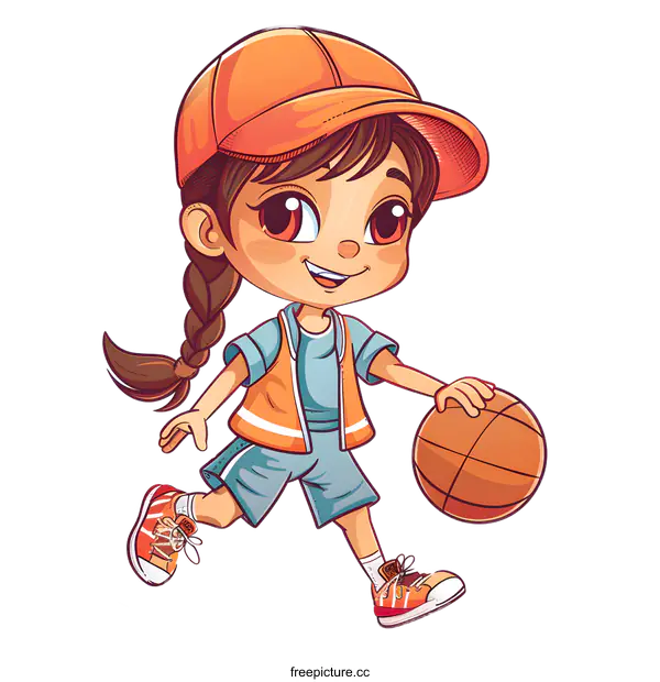 [Transparent Background PNG]Cute cartoon girl playing basketball