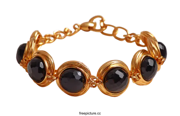 [Transparent Background PNG]Gold Bracelet with Black Gemstones