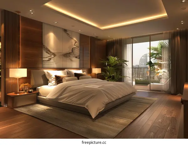 Modern Cozy Bedroom with Floor-to-Ceiling Windows