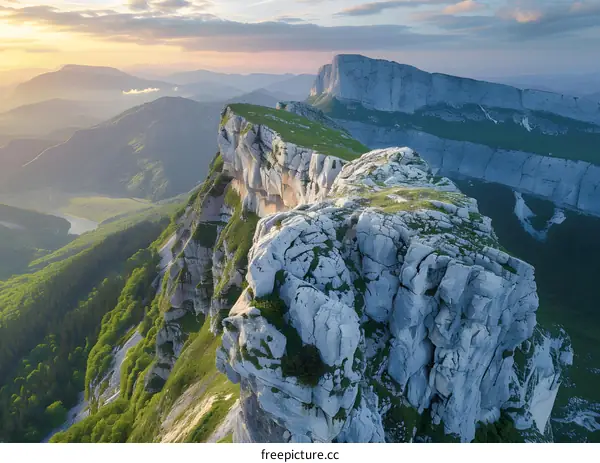 Aerial View of Mountain Peak at Sunset
