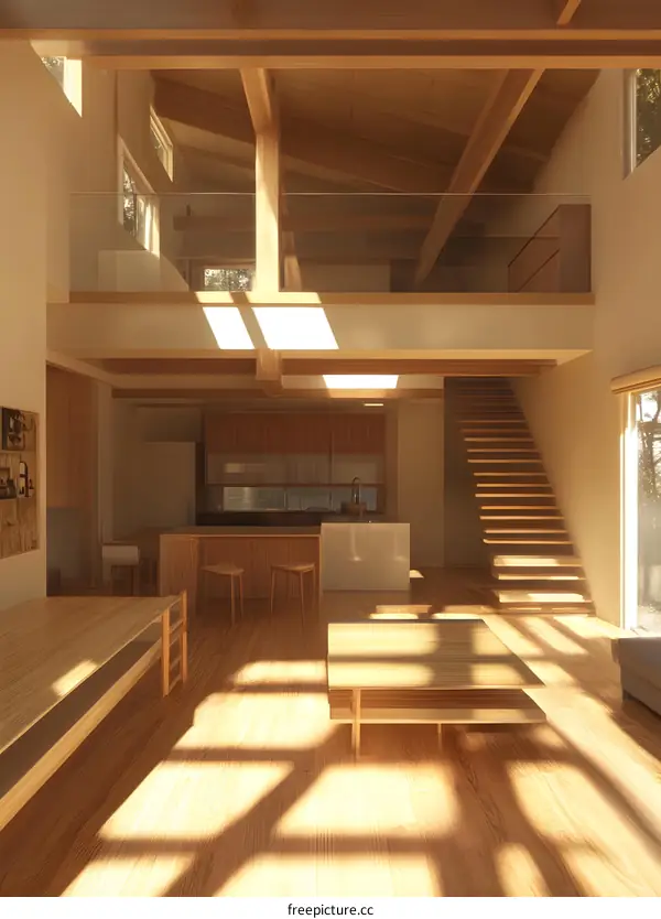 Modern Minimalist Wooden House Interior Design with Sunlight