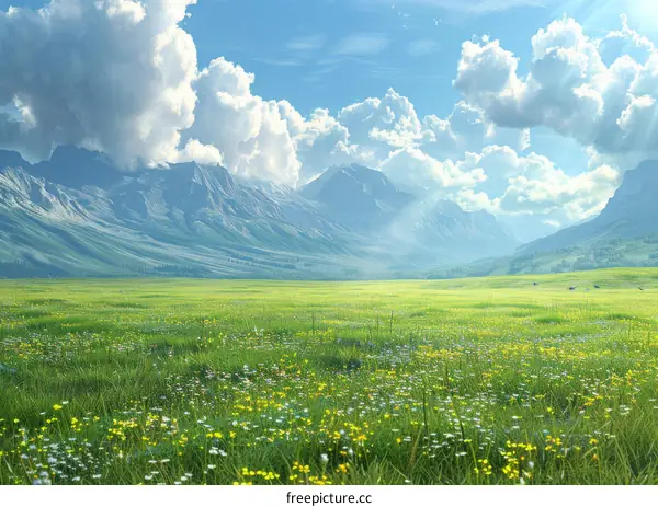 Vast Meadow Valley Under Sunny Sky
