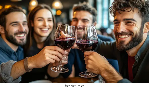Friends Celebrating with Wine in a Restaurant
