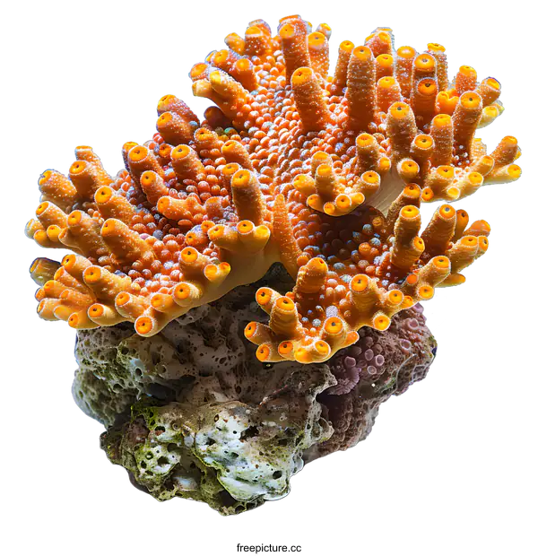 [Transparent Background PNG]Orange and yellow branching hammer coral isolated on white background