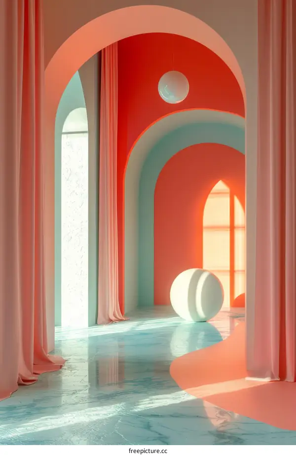 Modern Interior with Arches and Pastel Colors